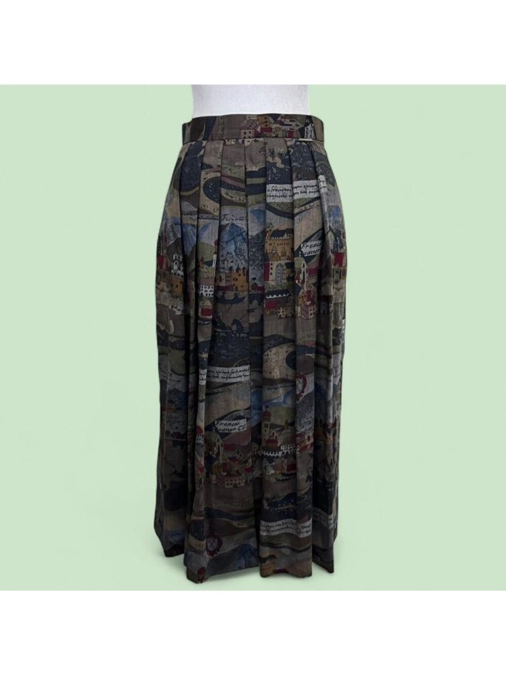 vintage 90s Geiger tapestry boho storybook cottagecore pleated midi skirt